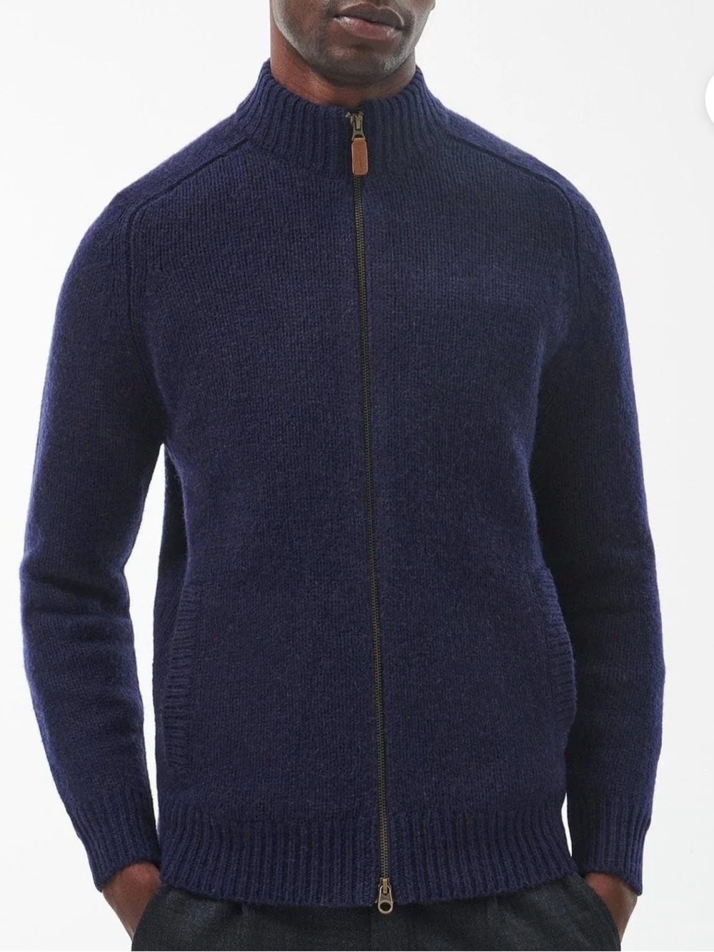 Barbour Men’s Calder Zip Through Jumper Size Large in Navy Wool Blend